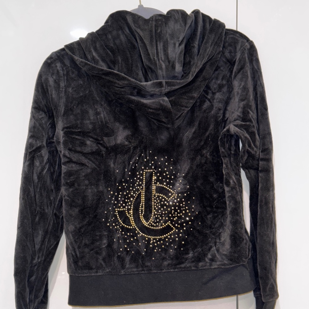 Juicy Couture Black Velour Hoodie with Gold Accents